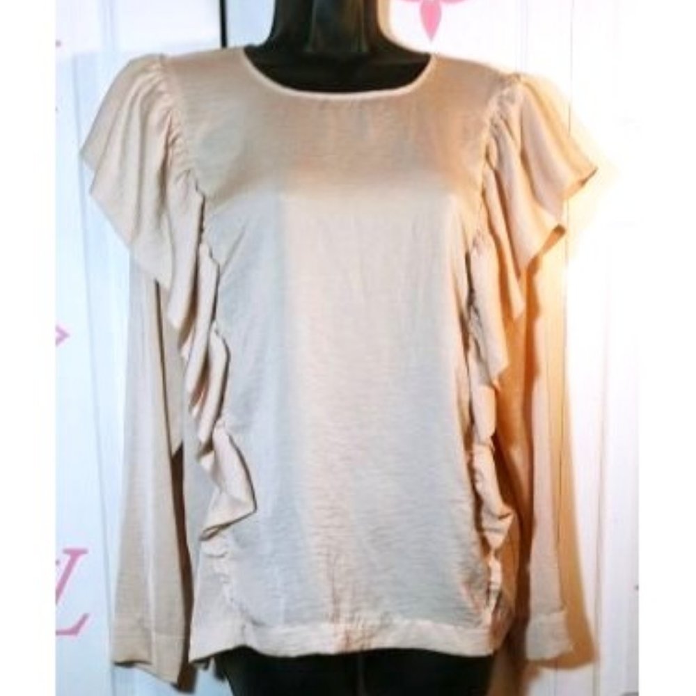 H&M CHAMPAGNE COLOR RUFFLE SLEEVE BLOUSE SIZE 12.